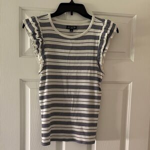 J. Crew Navy and White Striped Ruffle Tank Top
